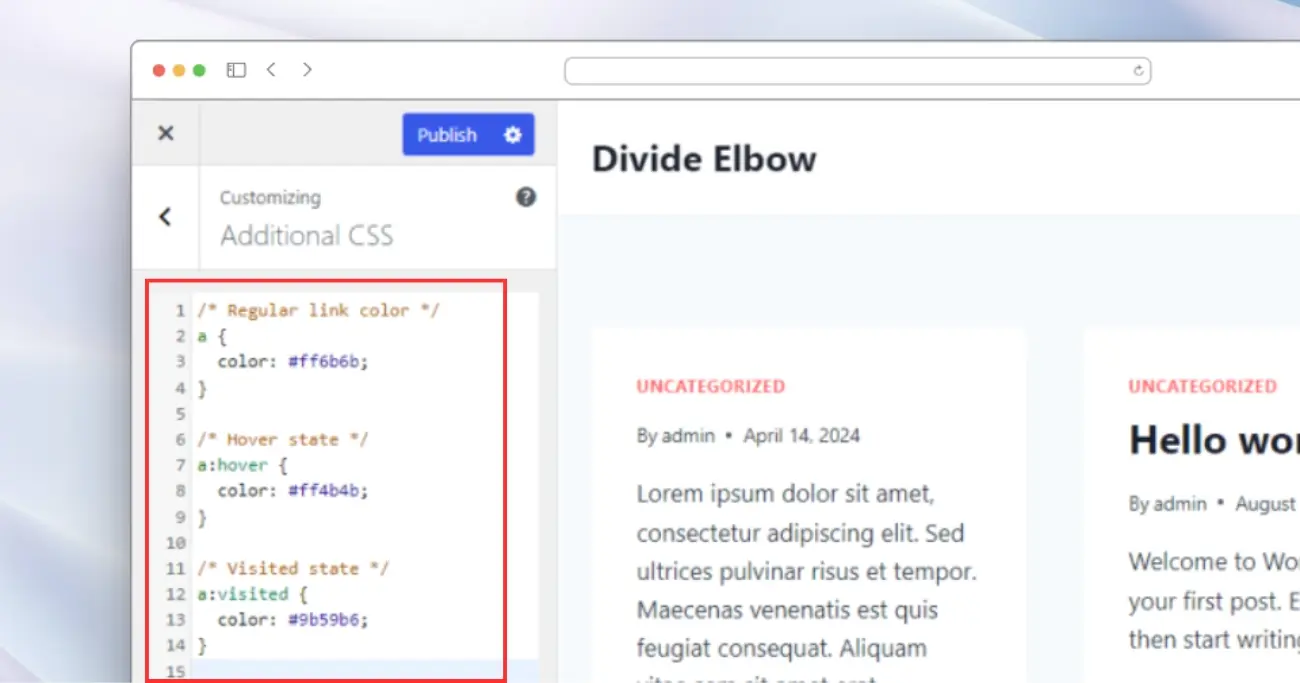 Adding custom css to change the link color