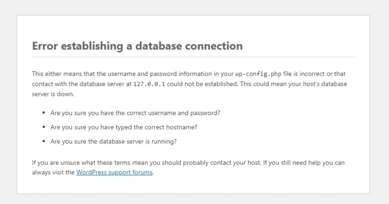 Error establishing a database connection - A WordPress error
