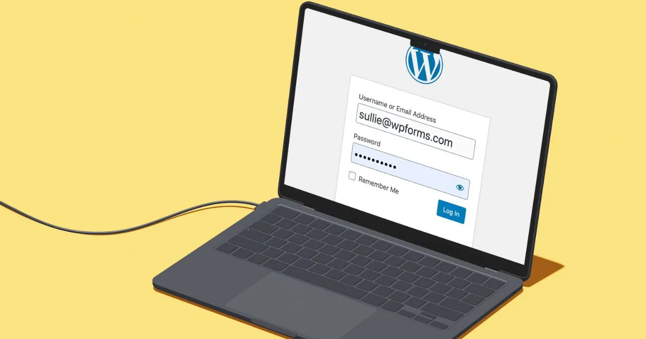 WordPress login screen on a laptop mockup