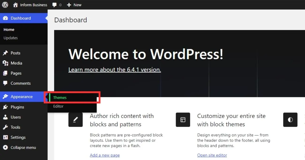 WordPress Themes option under Appearance