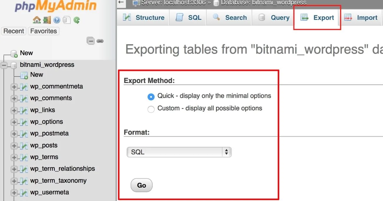 exporting database from phpmyadmin