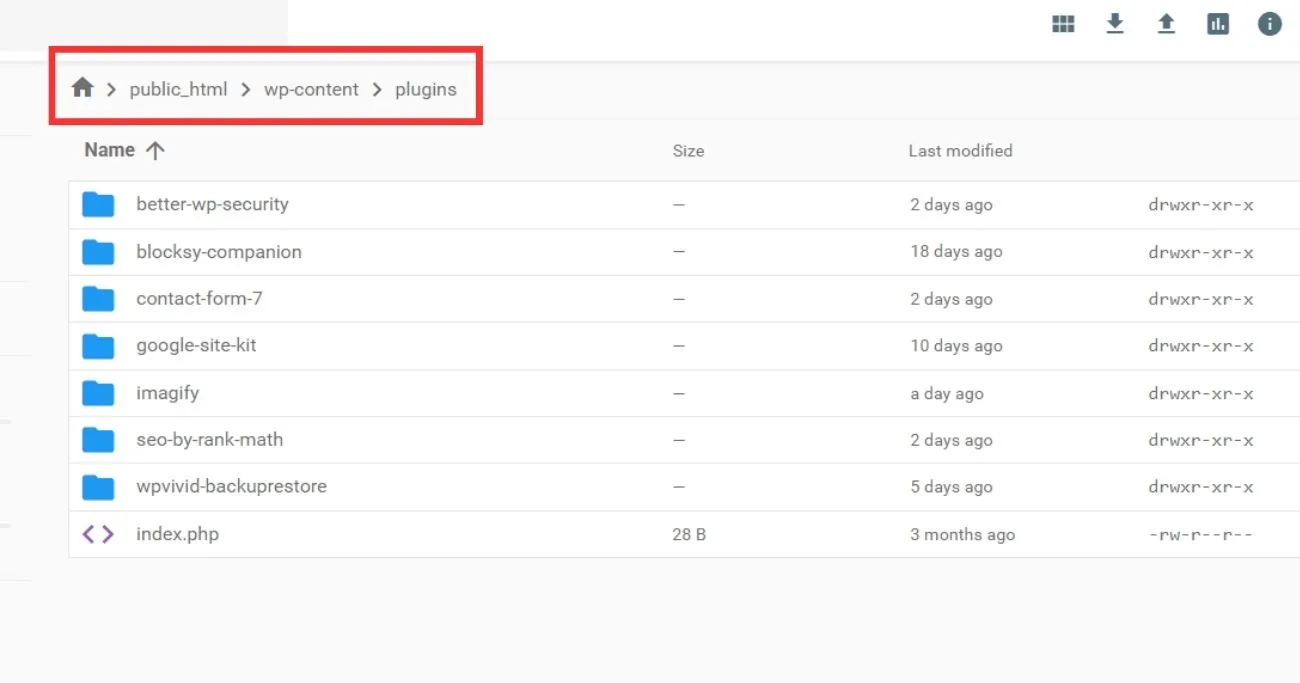plugins folder under hosting file manager